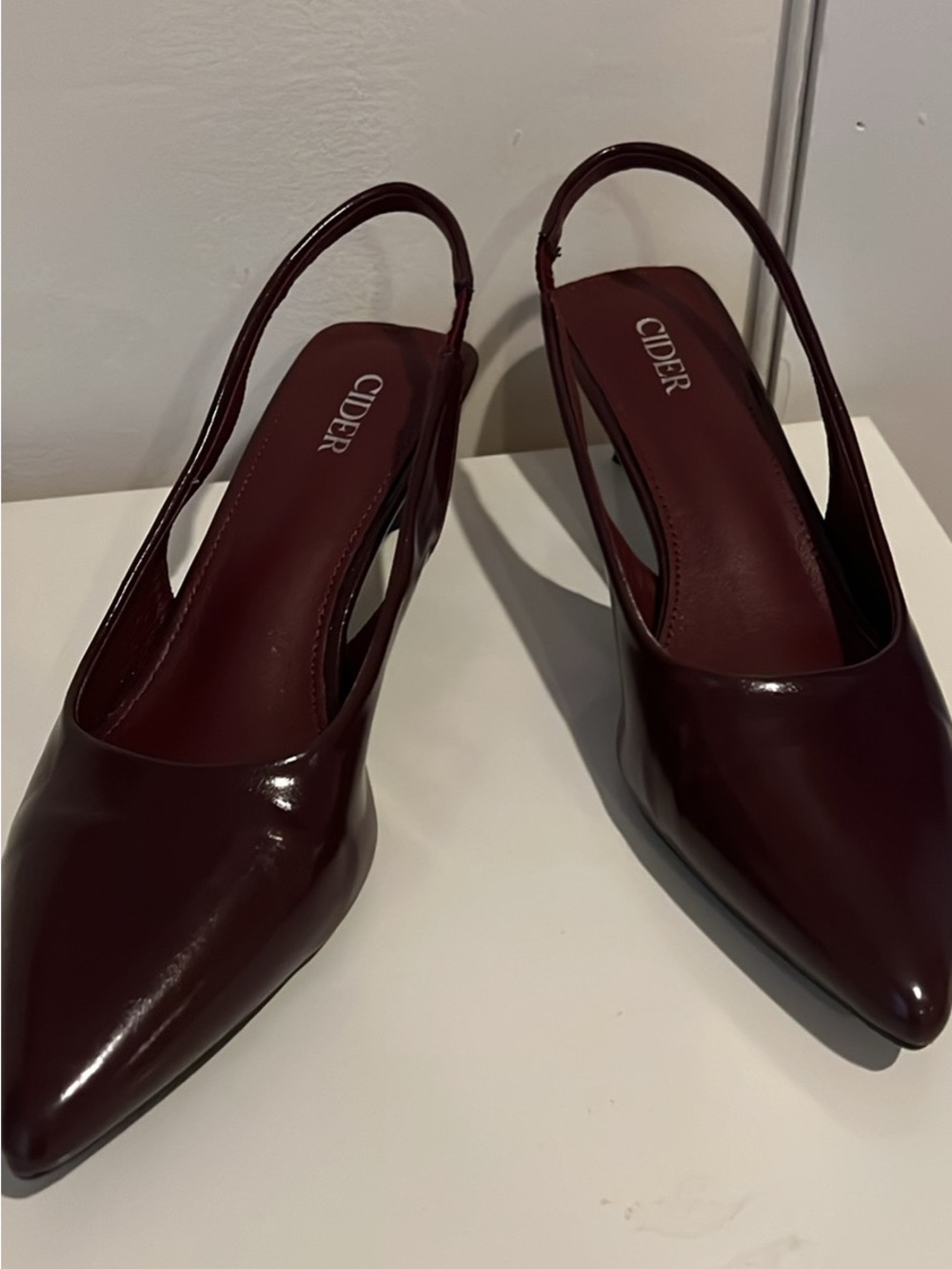 Cider Burgundy Patent Slingback Pointed Kitten Heels EU size 38